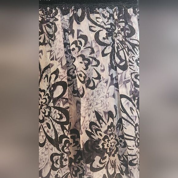 Eci 8 Gray Black 100% SILK LSlv Zipp Flocking Floral Print V-neck Women Blouse - Picture 8 of 12